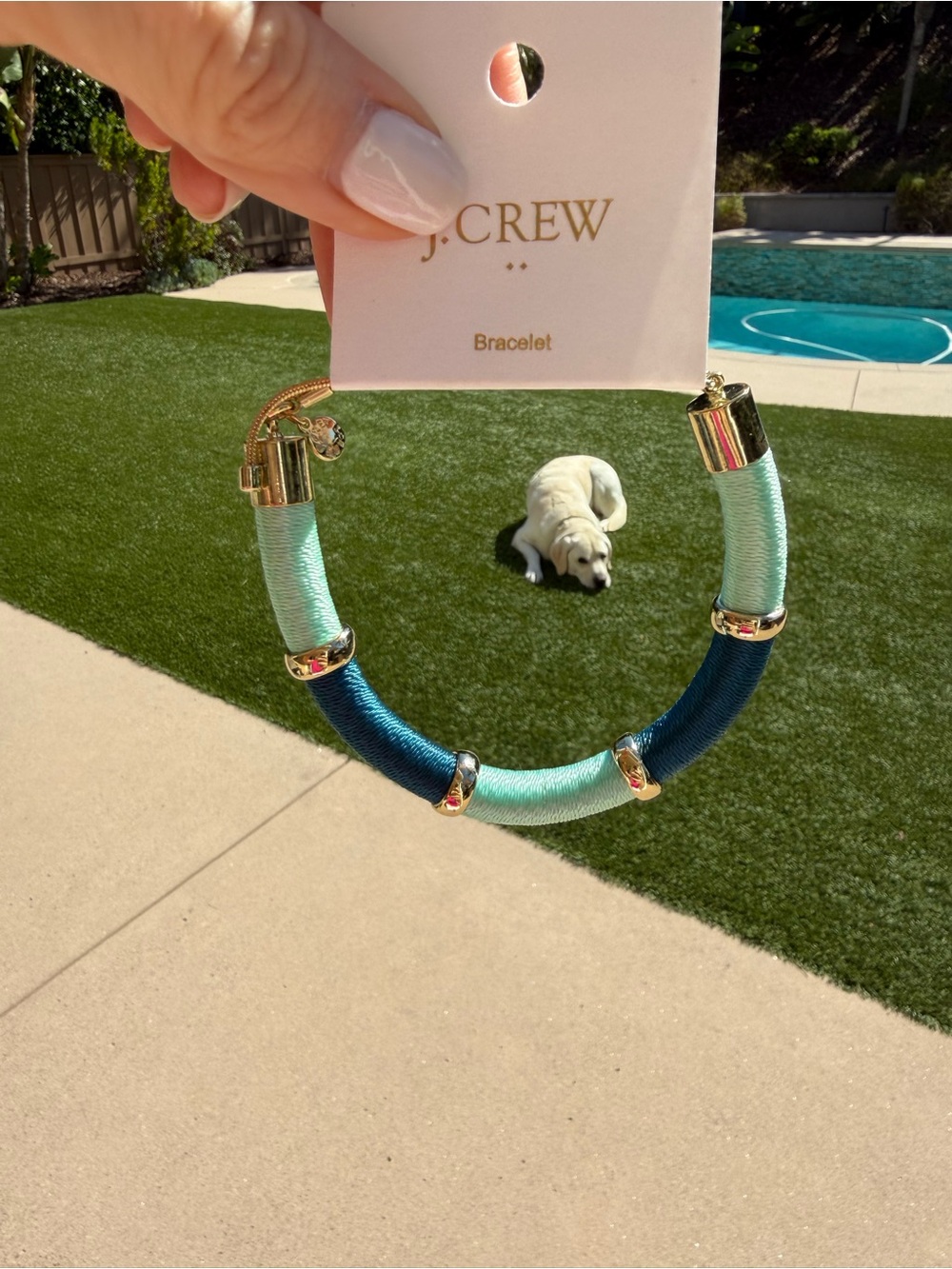 J. Crew Mint & Teal Silk-Wrapped Bracelet with Gold Accents - New!